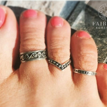bohemian toe ring set gift for festivals sterling silver adjustable